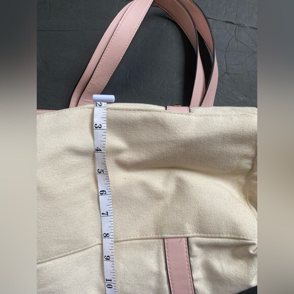 Victoria’s Secret gold stud cream canvas pink faux leather trim open tote - Picture 9 of 11